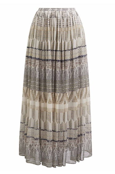 Tropical Printed Pleated Chiffon Maxi Skirt