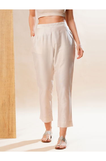 Women Off-White Back Elasticated Trousers