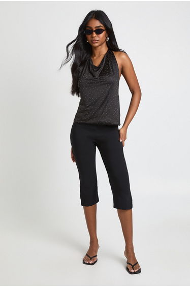 Hotfix Slinky Halterneck Cowl Top - black