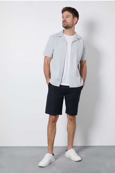 Grey Stripe Short Sleeve Revere Collar Shirt