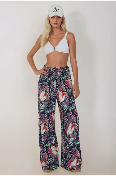 Wide Leg Elastic Waist Printed Pants