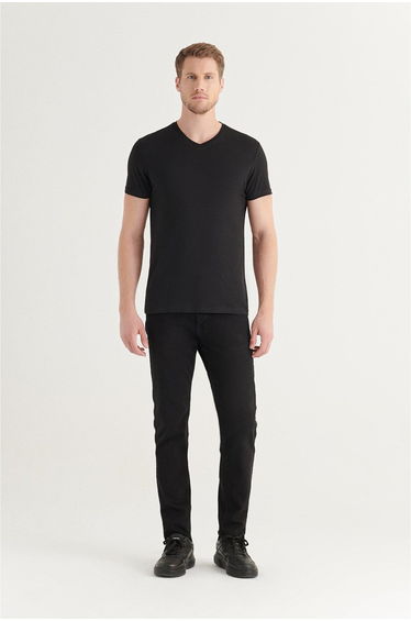 Men's Black 100% Cotton V Neck Standard Fit Regular Cut T-shirt