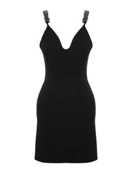 Black Fitted Evening Dress with Woven Accessories - 6