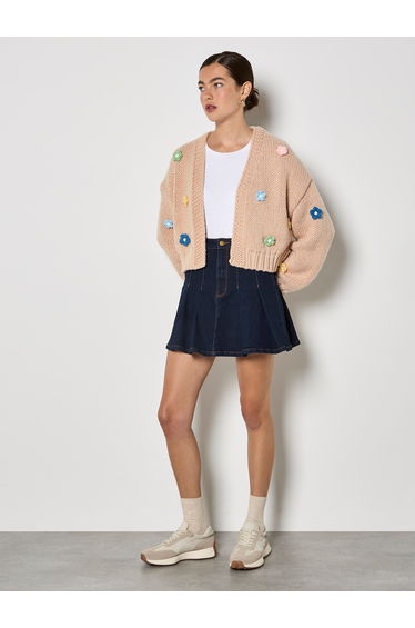 Pleated Denim Mini Skirt