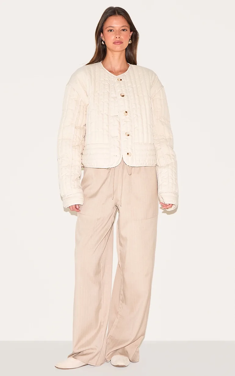 Stone Button Up Round Neck Quilted Jacket