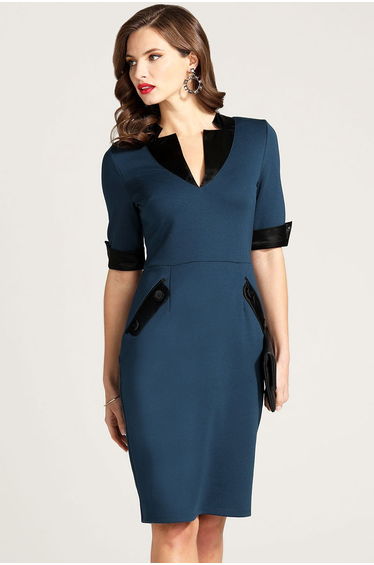 Contrast Collar Short-Sleeved Dress