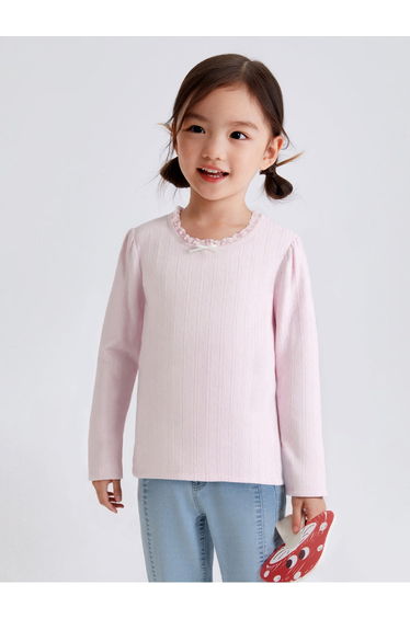Girls' Ribbed Top With Bow Neckline