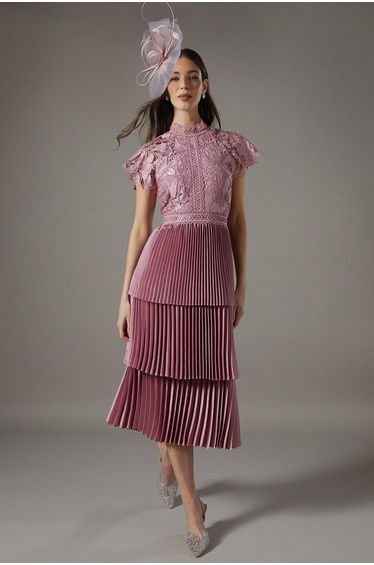 Satin Lace Tiered Dress
