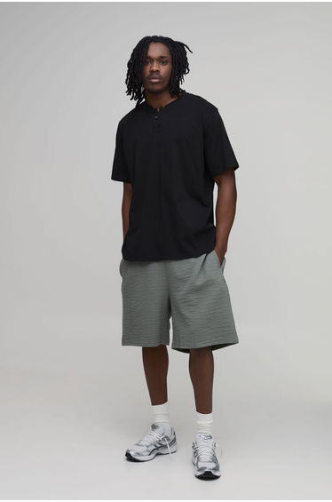 Tall Baggy Fit Ribbed Jersey Shorts - khaki