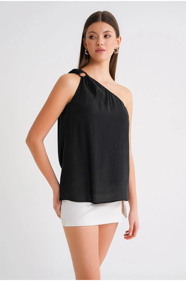 Mixray Asymmetrical Collar Accessory Detailed Top