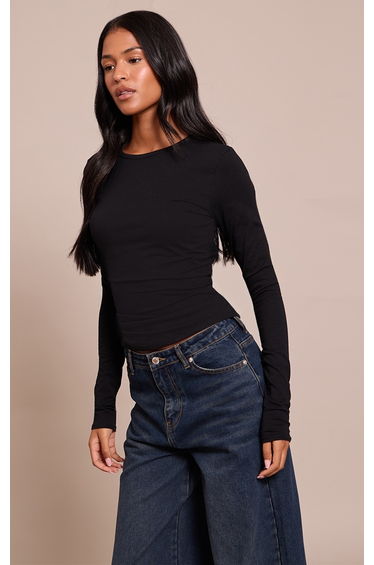 Tall Black Crew Neck Cotton Long Sleeve Top