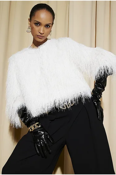 Cream Long Sleeve Fringed Cardigan