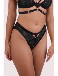 Tabitha Dark Green Wet-Look Lace High Waist Brief - 1
