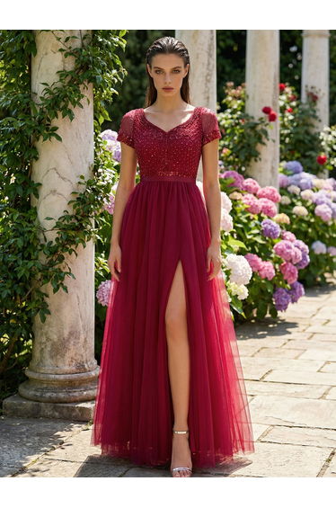 Leely Women's Elegant Sweetheart Short Sleeve Graduation & Prom Dresses