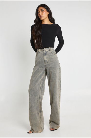 Tall Double Layer Slinky Long Sleeve Top - black