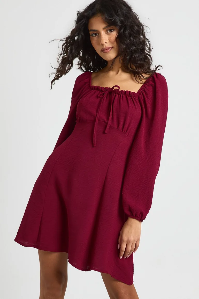red milkmaid mini dress Abercrombie & Fitch Square Neck Milkmaid Mini Dress in Red