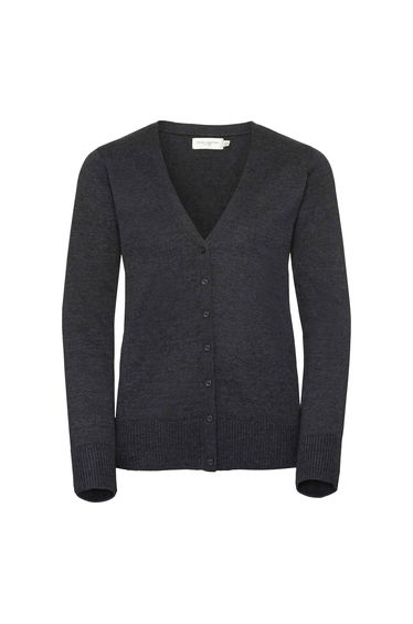 Russell Collection Ladies/Womens V-neck Knitted Cardigan - Charcoal Marl