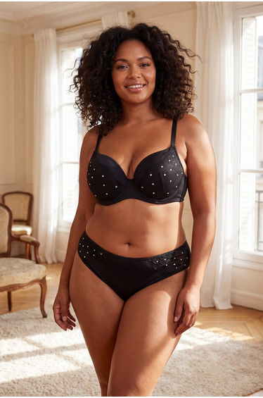 Black Stone Printed Sexy Plus Size Lingerie Set