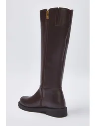 Brown Zippered Short Flat Heeled Women's Boots - 3