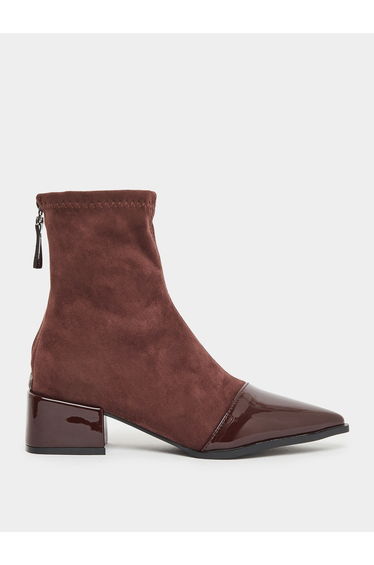 Women Burgundy Suede and Patent Ankle Boots