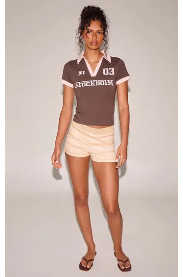 Yellow Striped Rib Jersey Mini Shorts