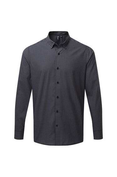 Premier Mens Maxton Checked Long-Sleeved Shirt - Steel/Black