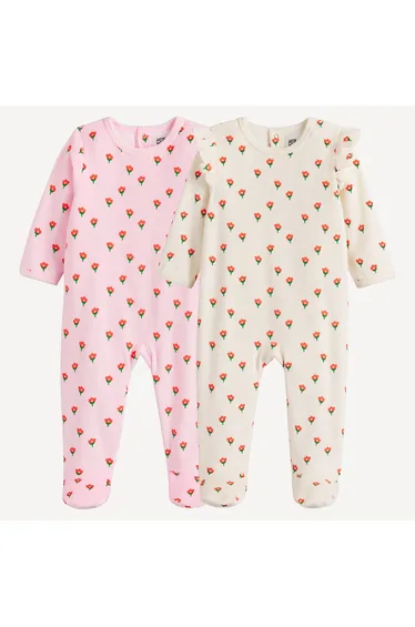 Pack of 2 1-Piece Velour Pyjamas in Flowers Print