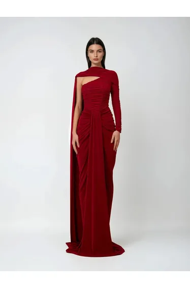 Gigaton Scarf Ruched Velvet Maxi Dress