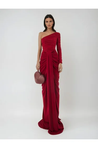 Gigaton Scarf Ruched Velvet Maxi Dress