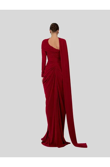 Gigaton Scarf Ruched Velvet Maxi Dress