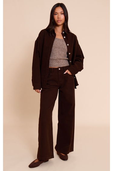 Chocolate Brown Mid Waist Wide Leg Jeans