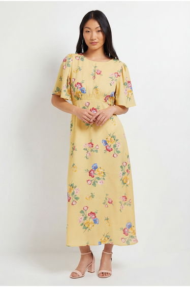 Petite Flutter Sleeve Shirred Waist Dress