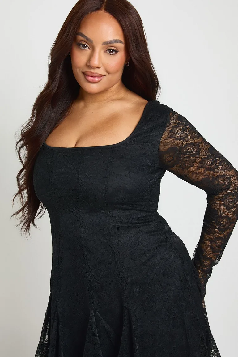 chinese dress ladies Lace Up Skater Dress 3XL / Black main image 1