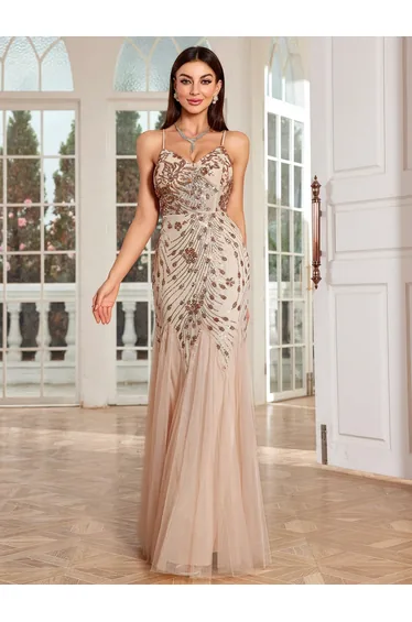 Leely Spaghetti Straps Sleeveless Mermaid Tulle Prom Dress