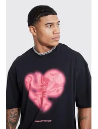 Oversized Marble Heart Graphic T-shirt - black - 2