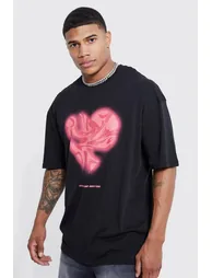 Oversized Marble Heart Graphic T-shirt - black
