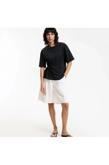Short Sleeve T-Shirt with Crew Neck and Tie Fastenings