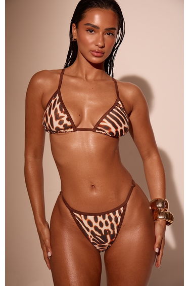 Chocolate Blurred Print Triangle Bikini Top