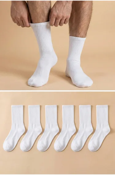 White  6-Pack Cotton College-Tennis-Medium Socks