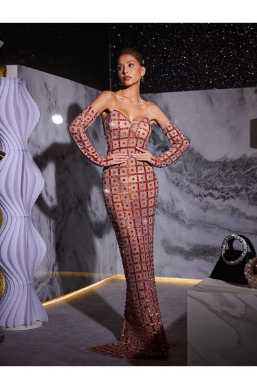Kieran Rhinestone Mesh Maxi Dress
