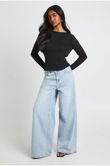 Double Layer Textured Cowl Back Top - black