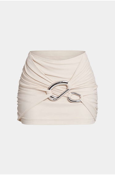 Ruched Asymmetrical Metallic Decor Mini Skirt