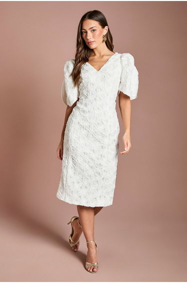 Floral Pleated Sleeve Pencil Dress