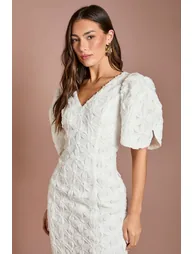 Floral Pleated Sleeve Pencil Dress - 1