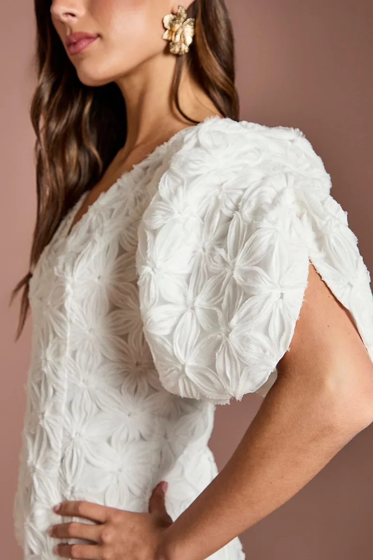 Floral Pleated Sleeve Pencil Dress - 3