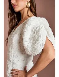 Floral Pleated Sleeve Pencil Dress - 3