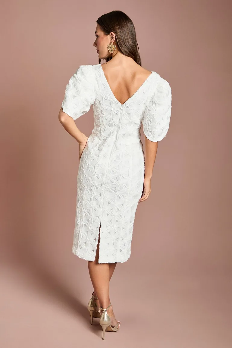 Floral Pleated Sleeve Pencil Dress - 2