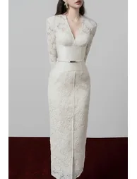 Oona White Floral Lace Pencil Midi Dress - 2
