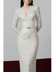 Oona White Floral Lace Pencil Midi Dress - 3