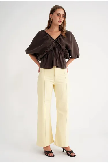 Mixray V-Neck Blouse with Ruffle Detail